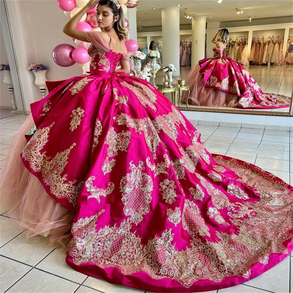 Quinceanera Dress Mexican Princess Off Shoulder Appliques Sweet 15 16 –  Nantli's - Online Store