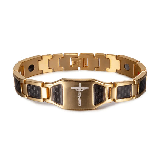 Men's Bracelet Pulsera para hombres Jesus Magnetic Bracelet Homme Carbon Fibre Stainless Steel 21CM Health Energy Magnet Jewelry