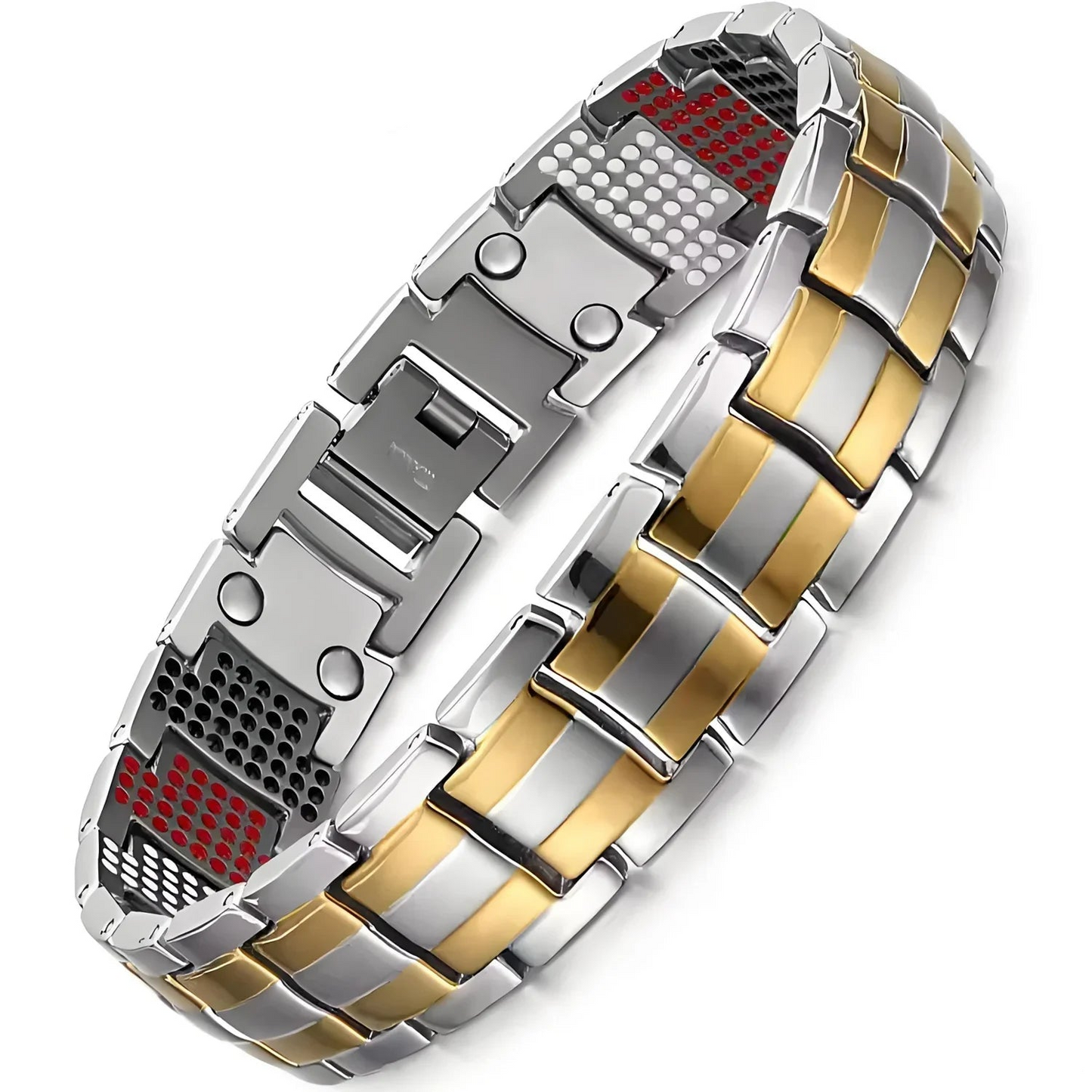Two-tone silver and gold magnetic therapy bracelet 