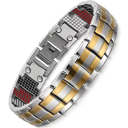 Two-tone silver and gold magnetic therapy bracelet 