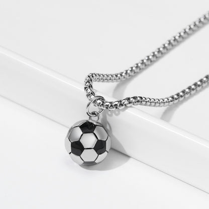 Pendiente y Collar para Hombre 3D Football Necklaces for Men silver and black color