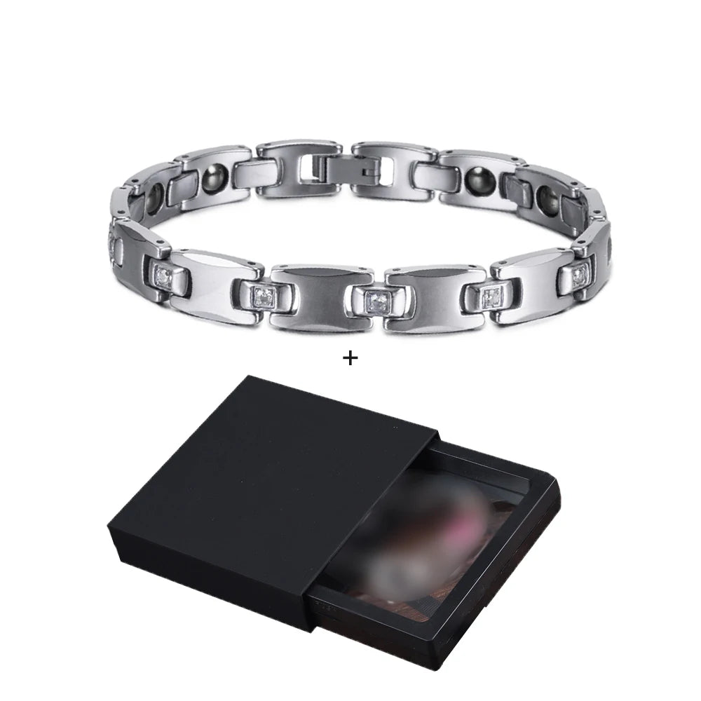 Men's Bracelet Pulsera para hombres Anti-scratch Tungsten Bracelet Cubic Zircone Health Energy Jewelry Couple Lovers Hematite Chain Tungsten Bracelet for Men Women