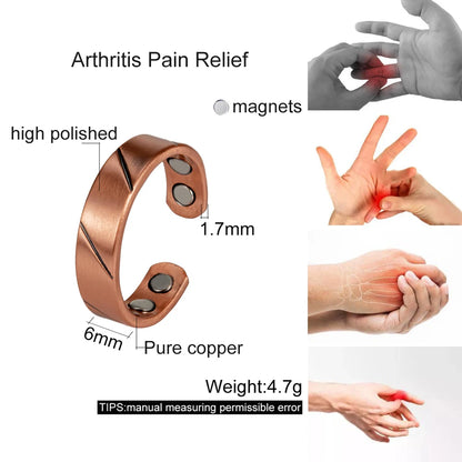 Anillo para Hombres o Mujeres Ring for Men or Women Pure Copper Magnetic Adjustable Rings Magnet Line Open Cuff 6mmResizable Ring