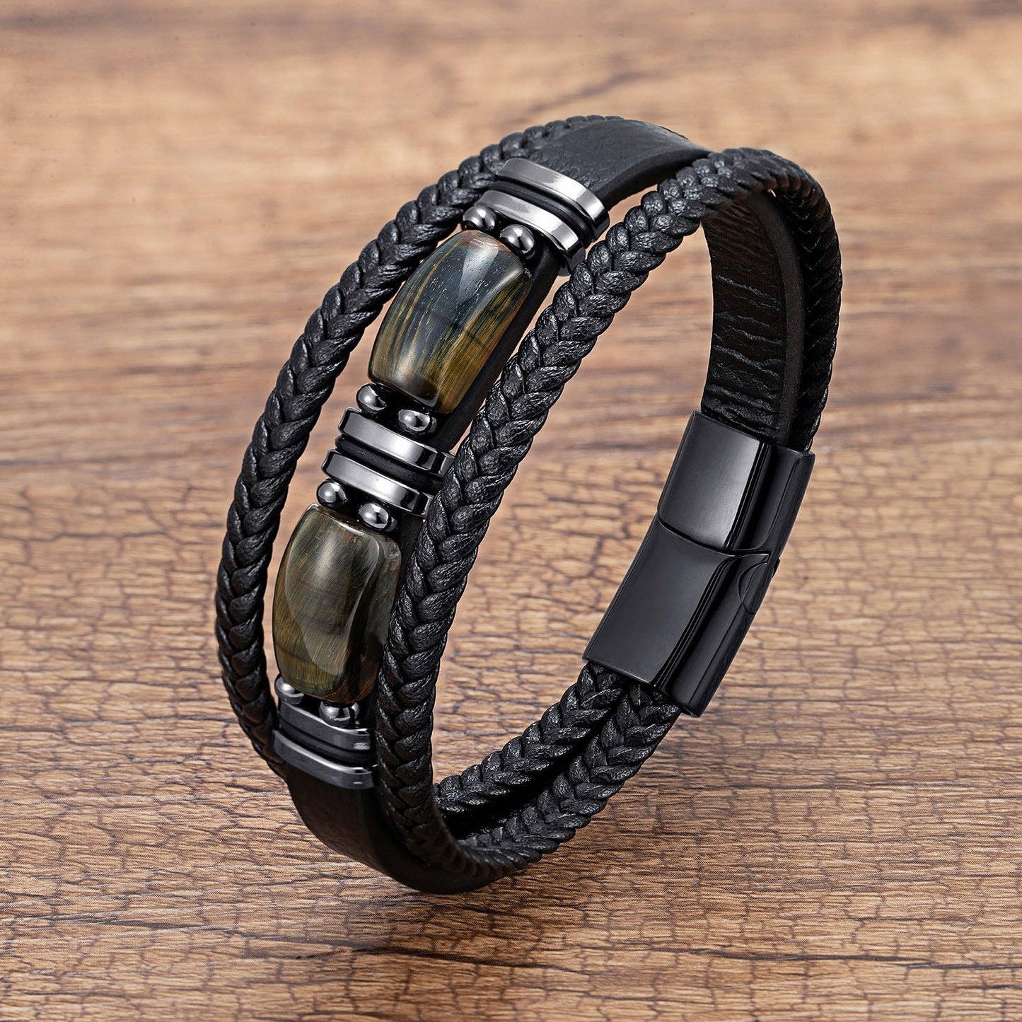 Pulsera para hombre Men's bracelet Multi-layer Braided Leather Bracelet Tiger Eye Stone Bracelet For Men Simple Jewelry
