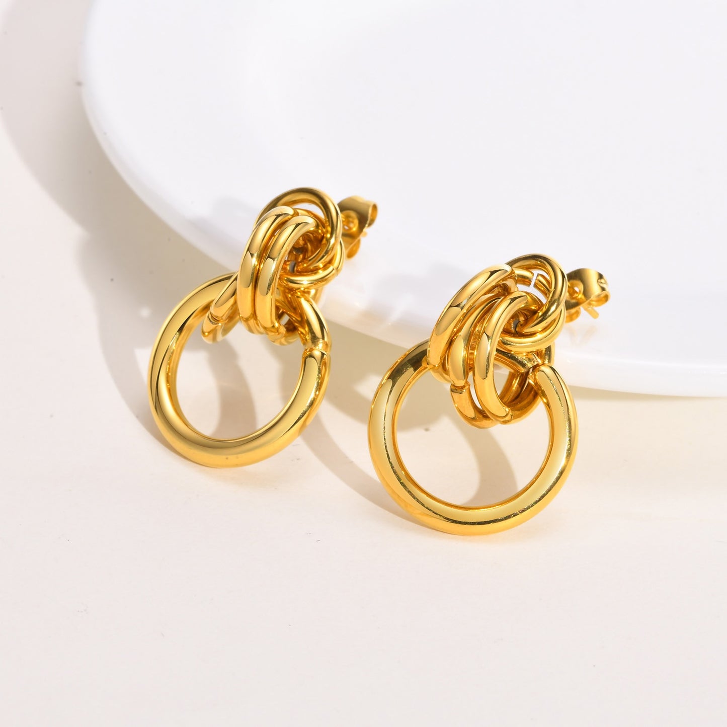 Aretes para mujeres Gold Color Geometric Oval Hoop Earrings for Women, Simple Stainless Steel Metal Style Female Ear Gifts Accessory