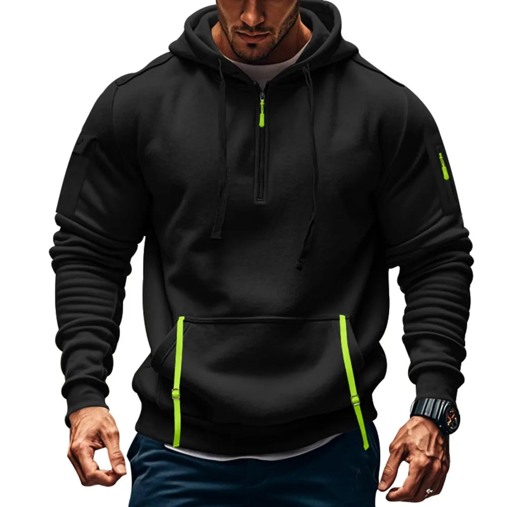Sudadera para Hombres Men's Sweatshirts Autumn Winter New Thin Fleece Lining  Hooded Sweatshirt Zip Multi-pocket Pullover Men's Sports Jacket Men