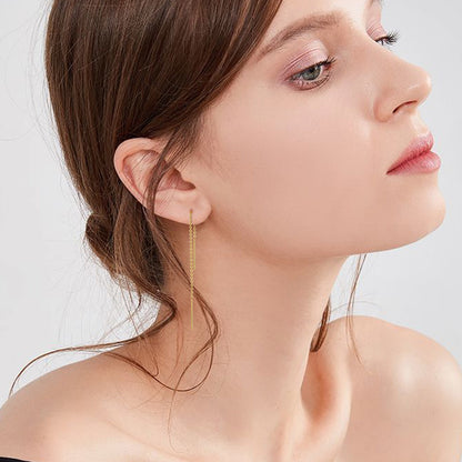 Aretes para mujeres Delicate Japan Korean Long Tassel Linear Chain Earrings for Women, Stainless Steel Ear Line Threader Dangle Earring