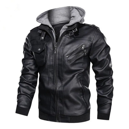 Chamarra para hombres Men's Fall Winter Jacket PU Leather Jackets Stand-up Collar Motorcycle Biker Clothing Casual Detachable Hooded Coats