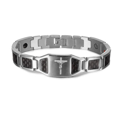 Men's Bracelet Pulsera para hombres Jesus Magnetic Bracelet Homme Carbon Fibre Stainless Steel 21CM Health Energy Magnet Jewelry