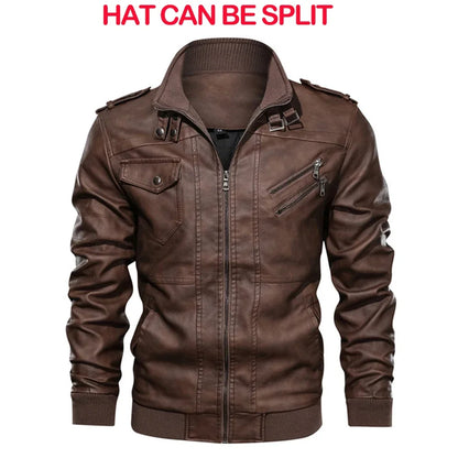 Chamarra para hombres Men's Fall Winter Jacket PU Leather Jackets Stand-up Collar Motorcycle Biker Clothing Casual Detachable Hooded Coats