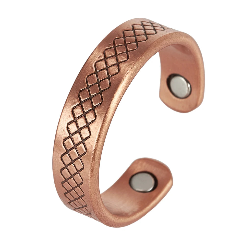 Anillo para Hombres o Mujeres Ring for Men or Women Pure Copper Rings Magnetic 6mm Adjustable Open Cuff Finger Resizable Rings