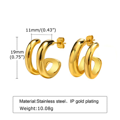 Aretes para mujeres Women C Shaped Earrings, Gold Color Anti Allergy Stainless Steel Hoops, Chic Minimalist Metal Ear Jewelry