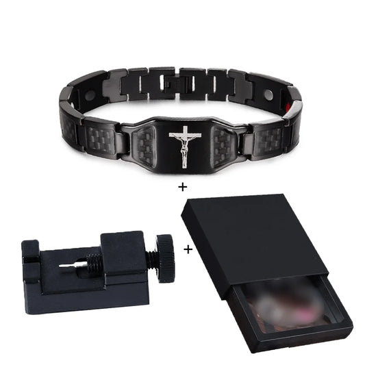 Men's Bracelet Pulsera para hombres Jesus Magnetic Bracelet Homme Carbon Fibre Stainless Steel 21CM Health Energy Magnet Jewelry