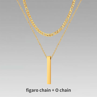 Pendiente y Collar para Hombre 3D Vertical Bar Necklaces for Men gold color