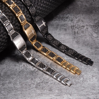 Men's Bracelet Pulsera para hombres Jesus Magnetic Bracelet Homme Carbon Fibre Stainless Steel 21CM Health Energy Magnet Jewelry
