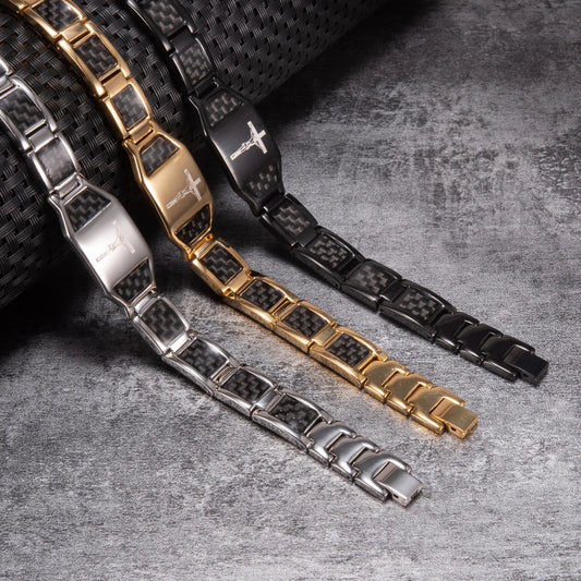 Men's Bracelet Pulsera para hombres Jesus Magnetic Bracelet Homme Carbon Fibre Stainless Steel 21CM Health Energy Magnet Jewelry