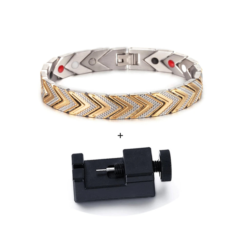 Men's Bracelet Pulsera para hombres Magnetic Bracelets for Women Men Arrow Gold-color Stainless Steel Health Energy Chain Link