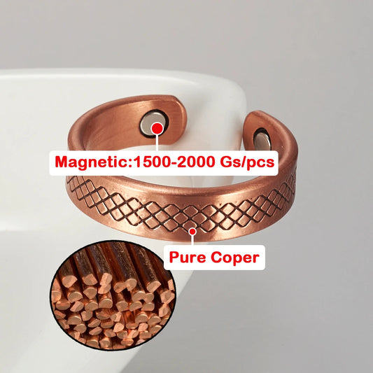Anillo para Hombres o Mujeres Ring for Men or Women Pure Copper Rings Magnetic 6mm Adjustable Open Cuff Finger Resizable Rings