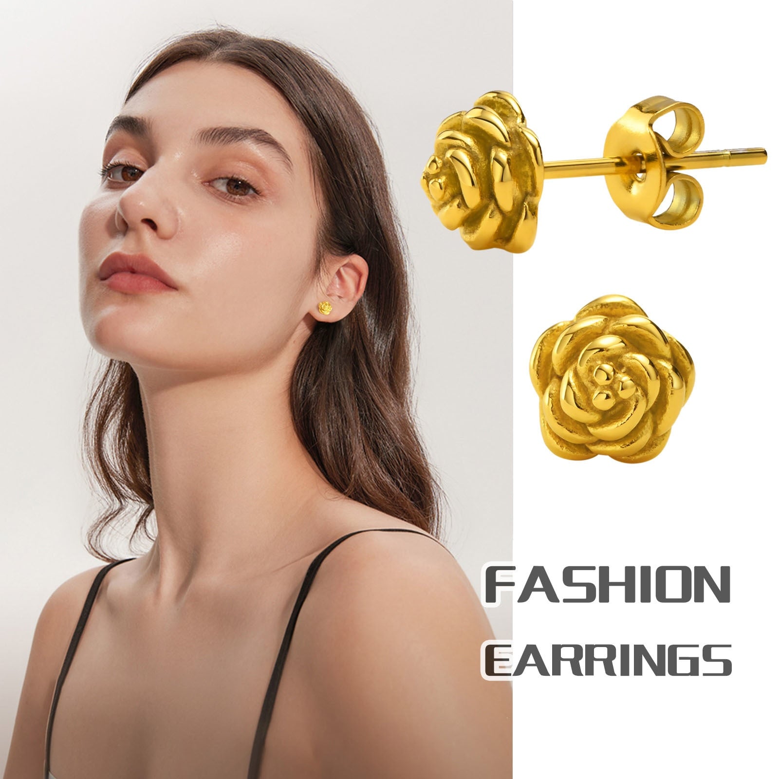 Aretes para mujeres Elegant Rose Flower Stud Earrings for Women Fashion