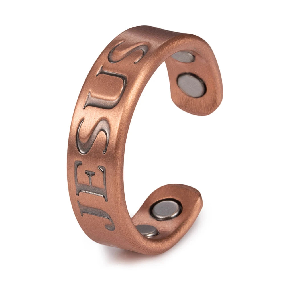 Anillo para Hombres o Mujeres Ring for Men or Women Pure Copper Magnetic Rings JESUS Open Cuff Adjustable 6mm Resizable Finger Ring
