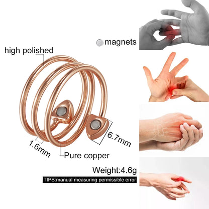 Anillo para Hombres o Mujeres Ring for Men or Women Pure Copper Magnetic Rings 3 Rows Finger Cuff Adjustable Jewelry Metal Resizable