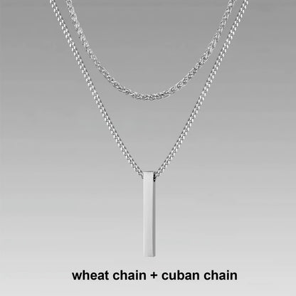 Pendiente y Collar para Hombre 3D Vertical Bar Necklaces for Men wheat chain and cuban chain