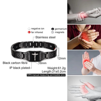 Men's Bracelet Pulsera para hombres Jesus Magnetic Bracelet Homme Carbon Fibre Stainless Steel 21CM Health Energy Magnet Jewelry