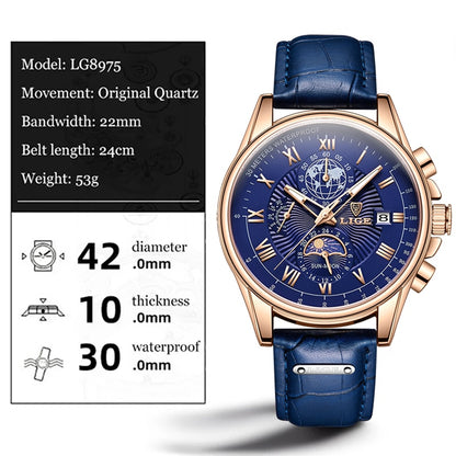 Reloj para Hombre Men's Watches Men Wrist Watch Leather Quartz Watch Sports Waterproof Male Clock Relogio Masculino+Box