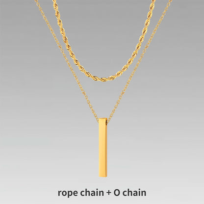 Pendiente y Collar para Hombre 3D Vertical Bar Necklaces for Men rope chain
