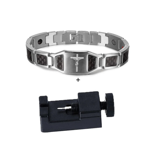 Men's Bracelet Pulsera para hombres Jesus Magnetic Bracelet Homme Carbon Fibre Stainless Steel 21CM Health Energy Magnet Jewelry