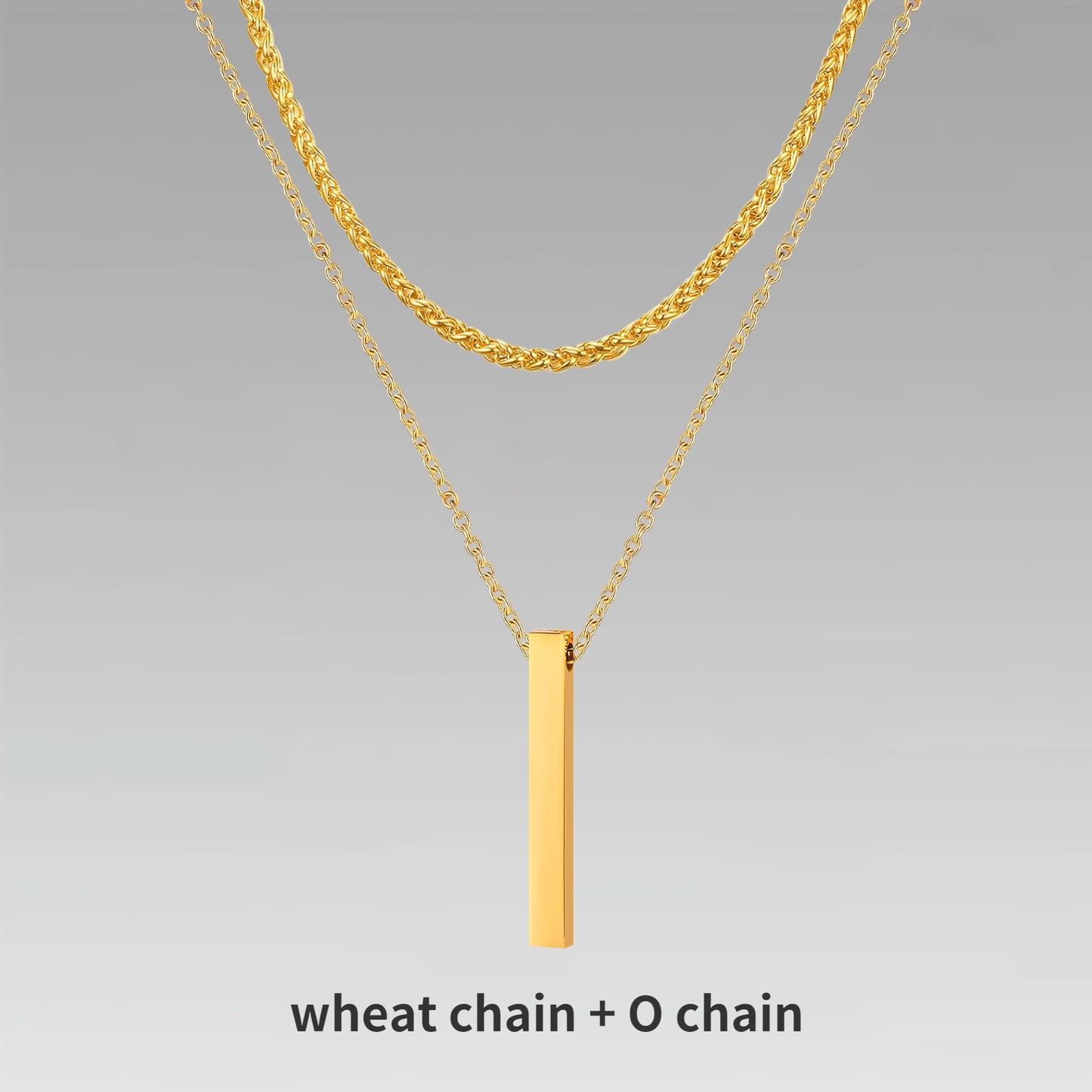 Pendiente y Collar para Hombre 3D Vertical Bar Necklaces for Men gold color wheat chain
