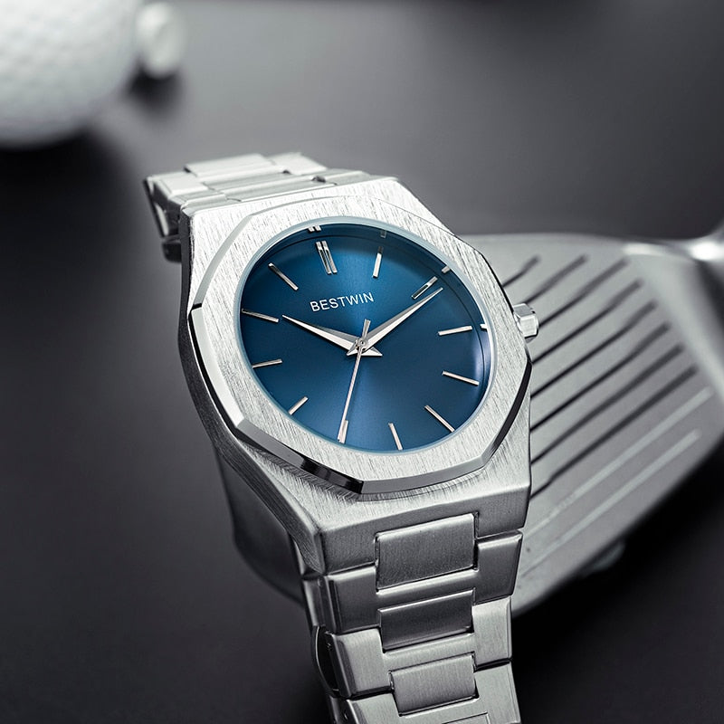 Reloj para Hombre stainless steel men's watch Fashion blue-green dial Japanese movement quartz watch Waterproof men's dating clock