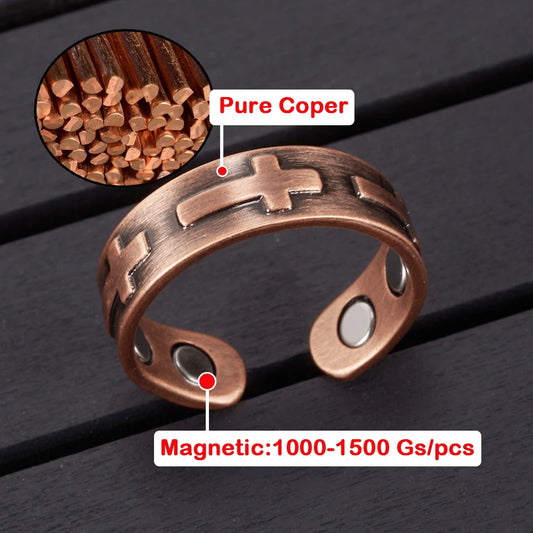 Anillo para Hombres o Mujeres Ring for Men or Women Pure Copper Magnetic Rings Cross 6.5mm Adjustable ring Resizable