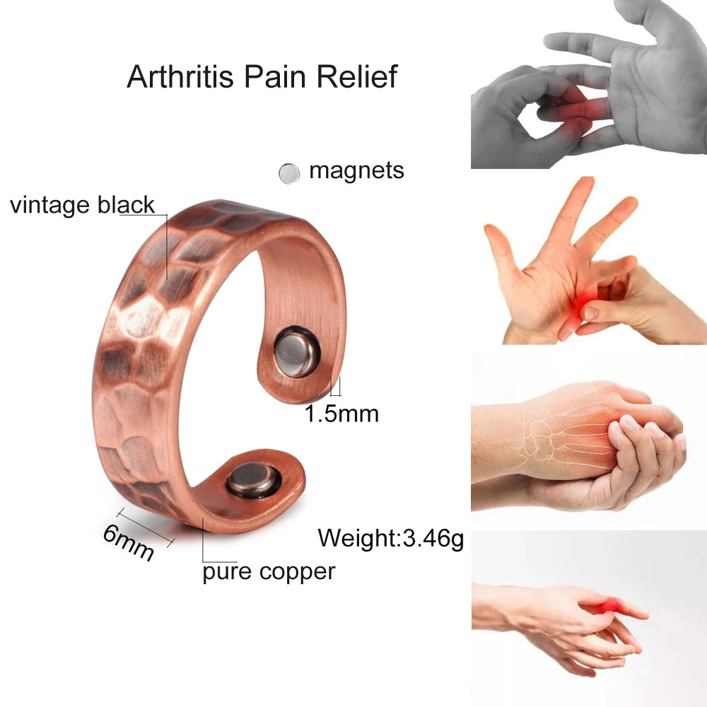 Anillo para Hombres o Mujeres Ring for Men or Women Pure Copper Magnetic Rings Adjustable 6mm Cuff Resizable Finger Rings