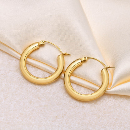 Aretes para mujeres Simple Hoop Earrings for Women Lady Party Gifts Jewelry, High Polished Gold Color Stainless Steel Earring Accessories