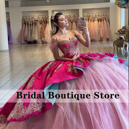 Quinceanera Dress Mexican  Princess Off Shoulder Appliques Sweet 15 16 Dress Prom Gowns