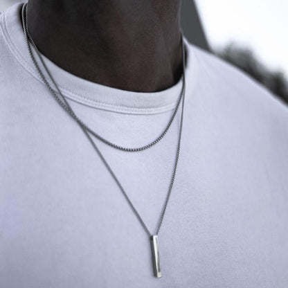 3D Vertical Bar Necklaces for Men on neck Pendiente y Collar para Hombre