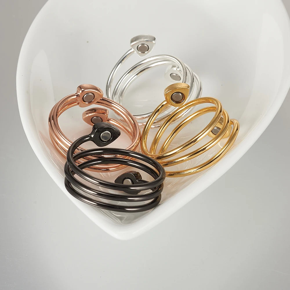 Anillo para Hombres o Mujeres Ring for Men or Women Pure Copper Magnetic Rings 3 Rows Finger Cuff Adjustable Jewelry Metal Resizable