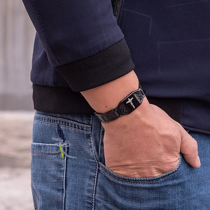 Men's Bracelet Pulsera para hombres Jesus Magnetic Bracelet Homme Carbon Fibre Stainless Steel 21CM Health Energy Magnet Jewelry