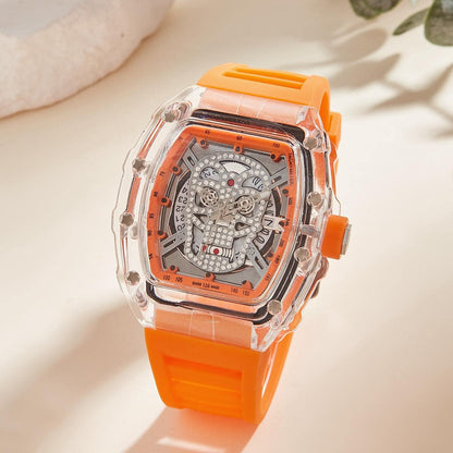 Reloj para Hombre Personality Transparent Sport Retro Gear Machine Quartz Watch Alloy Rubber Band Quartz Watch