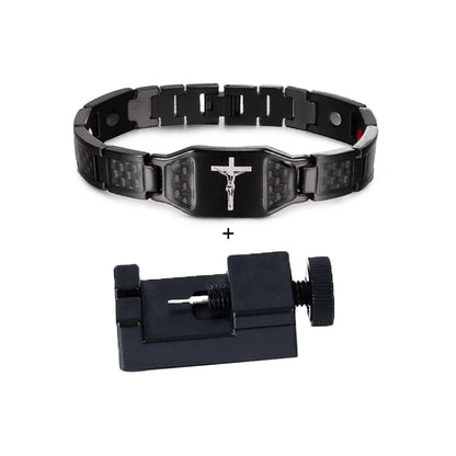 Men's Bracelet Pulsera para hombres Jesus Magnetic Bracelet Homme Carbon Fibre Stainless Steel 21CM Health Energy Magnet Jewelry