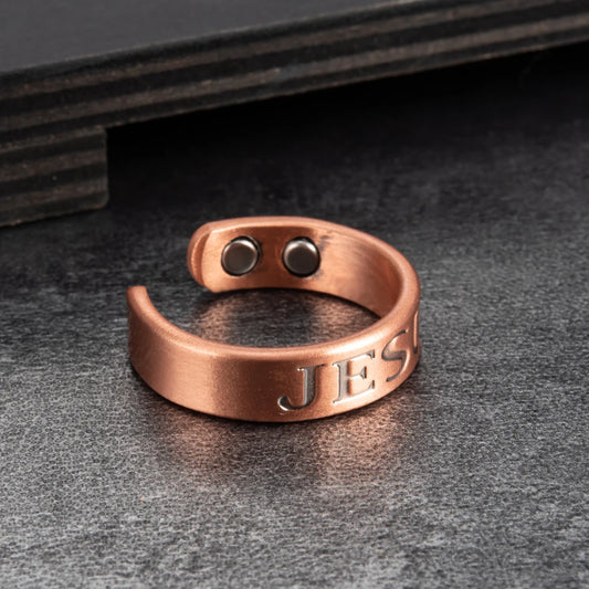 Anillo para Hombres o Mujeres Ring for Men or Women Pure Copper Magnetic Rings JESUS Open Cuff Adjustable 6mm Resizable Finger Ring