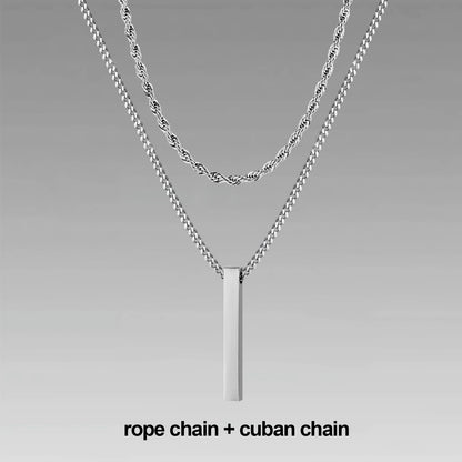 Pendiente y Collar para Hombre 3D Vertical Bar Necklaces for Men rope chain plus cuban chain