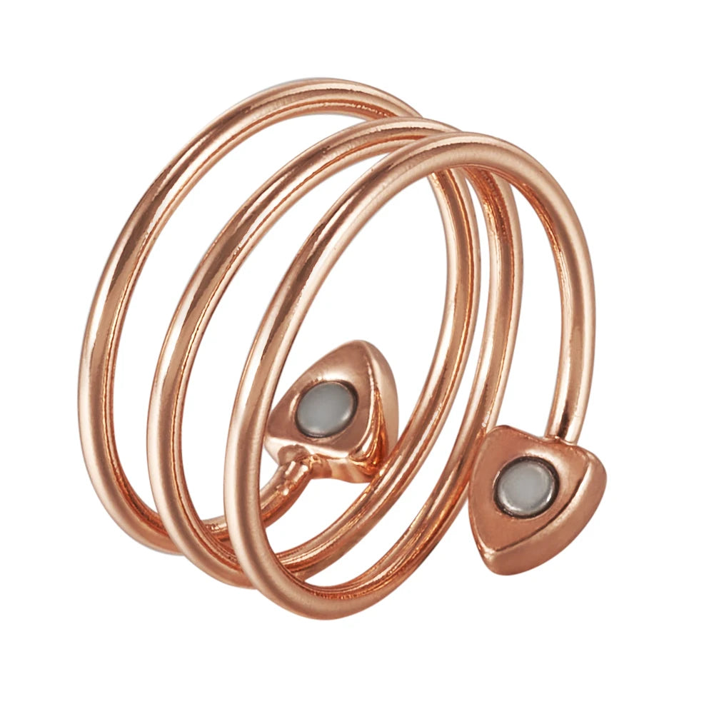 Anillo para Hombres o Mujeres Ring for Men or Women Pure Copper Magnetic Rings 3 Rows Finger Cuff Adjustable Jewelry Metal Resizable