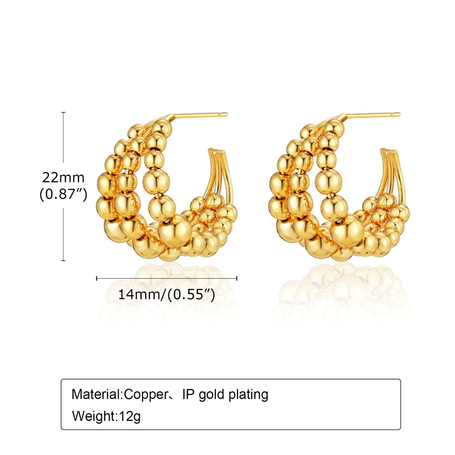 Gold Color Beads Hoop Earrings for Women Aretes para mujeres specs