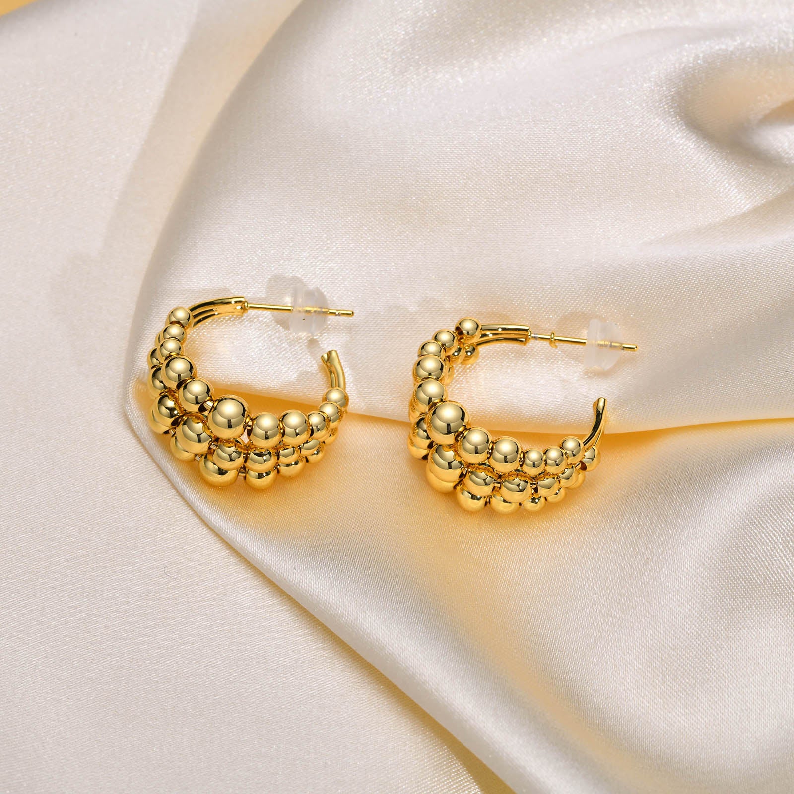 Aretes para mujeres Chic Gold Color Beads Hoop Earrings for Women theme photo