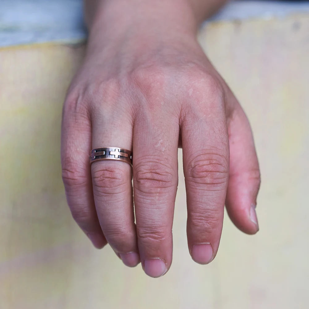 Anillo para Hombres o Mujeres Ring for Men or Women Pure Copper Magnetic Rings Cross 6.5mm Adjustable ring Resizable