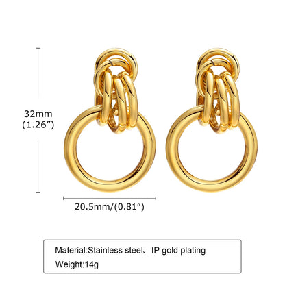 Aretes para mujeres Gold Color Geometric Oval Hoop Earrings for Women, Simple Stainless Steel Metal Style Female Ear Gifts Accessory