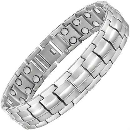 Silver color Magnetic Bracelet for Men Pulsera para Hombres with magnetic accents on a white background