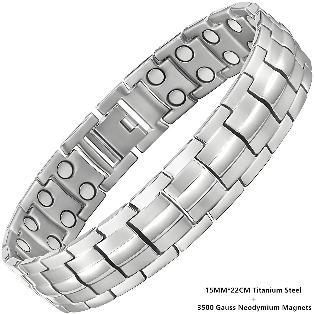Magnetic Bracelet for Men Pulsera para Hombres with specs on a white background